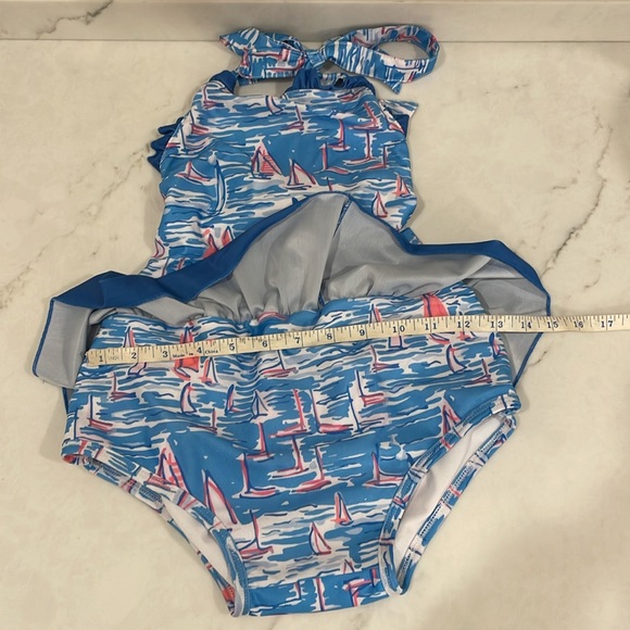 Navy Sailboat Print Girl Swim no size (kids M) - Picture 10 of 11